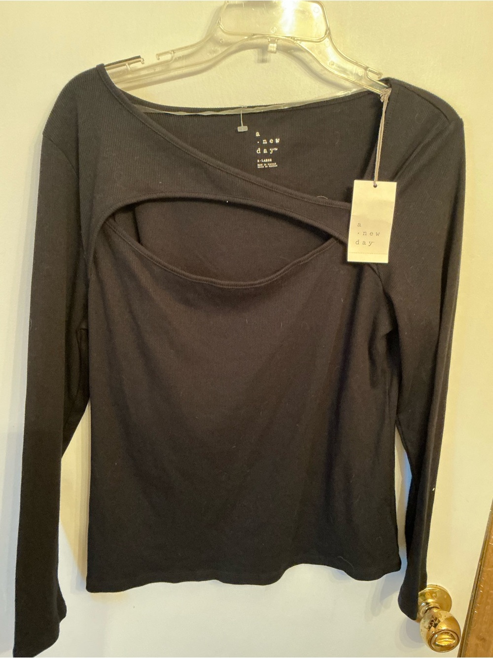 a new day Black Long-Sleeve Cutout Front Top